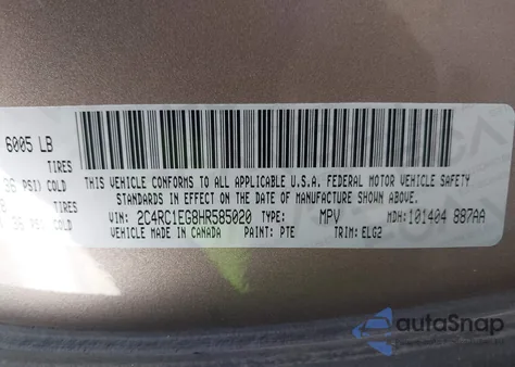 2017 Chrysler Pacifica Touring-L Plus z USA, uszkodzony, nr VIN 2C4RC1EG8HR585020